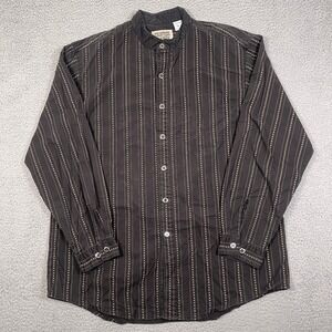 Frontier Classics Shirt Mens L Black Striped Cowboy Western Band Collar Workwear